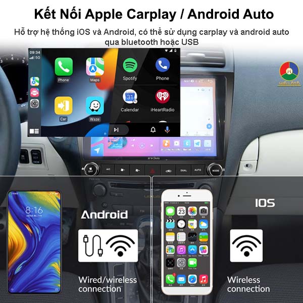 màn hình android jetekpro hỗ trợ kết nối carplay không dây